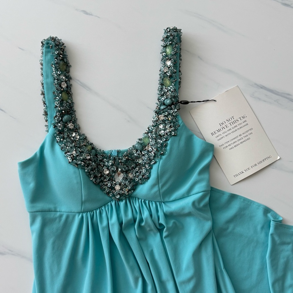 Mignon Aqua Sleeveless Dress with Embellishments